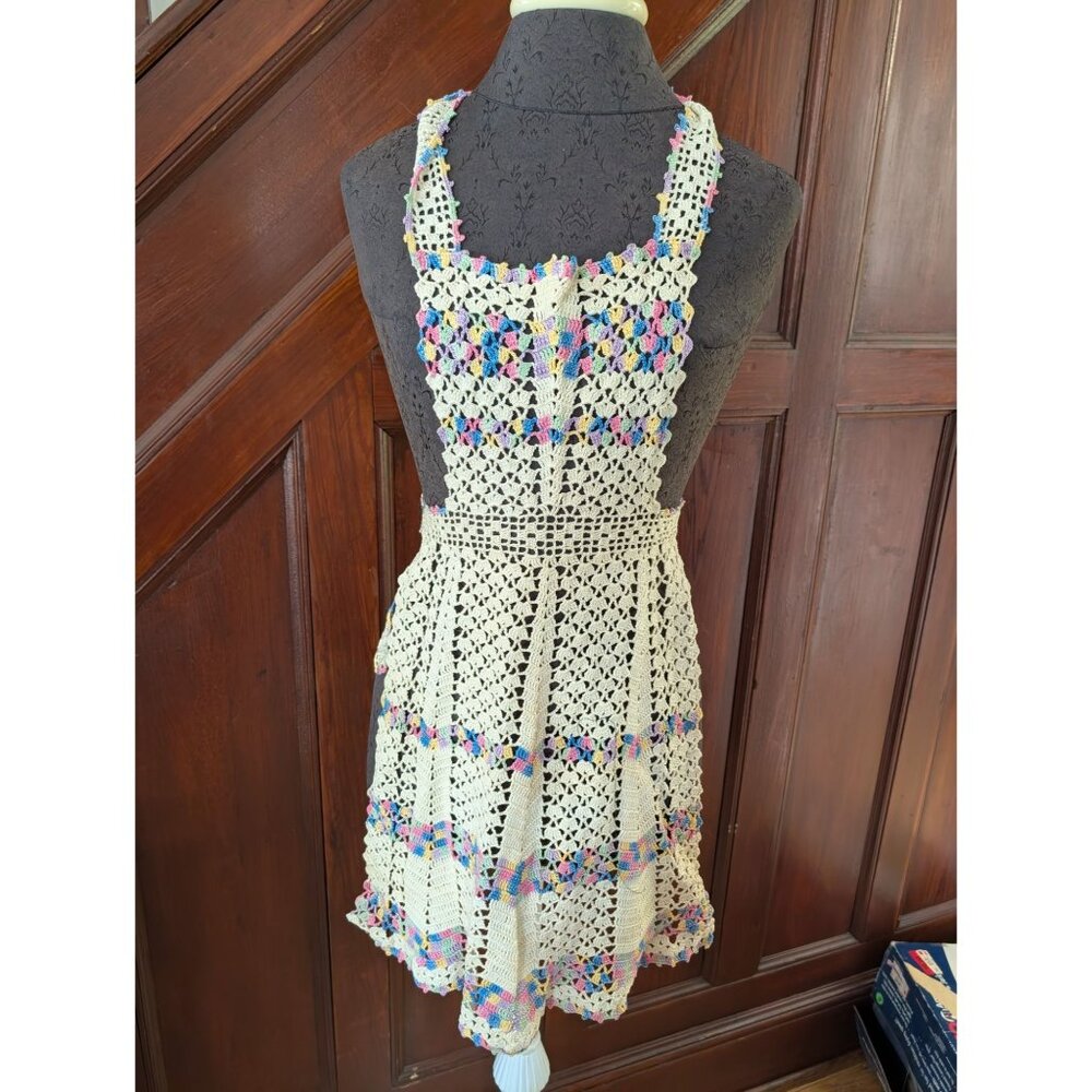 Handmade Crochet Apron With Multicolor Detailing & Halter Neck Design